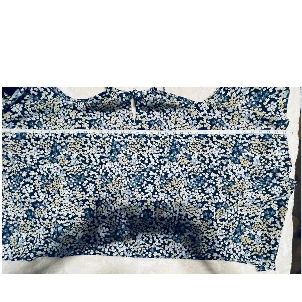 Michael Kors Floral Cold Shoulder Chain Halter Neck Blouse Navy Blue Cream L